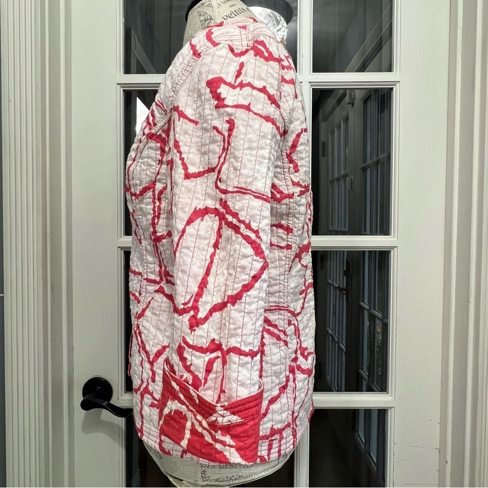 Chico’s Quilted Blazer Jacket Womens Size 0 Reversible Open Front Coral - Picture 4 of 11